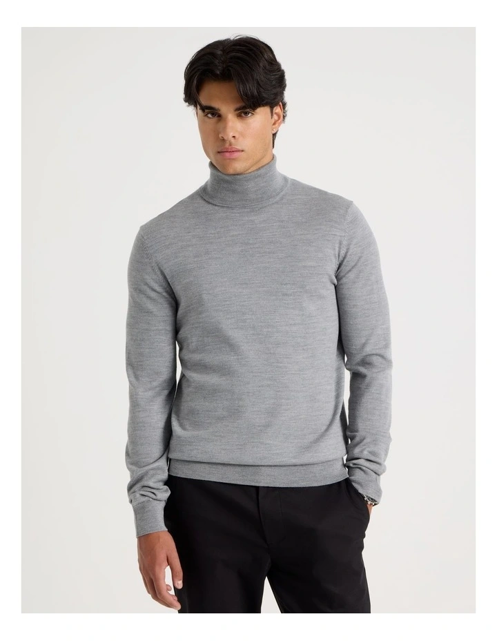 Merino Wool Roll Neck Knit in Grey image 5