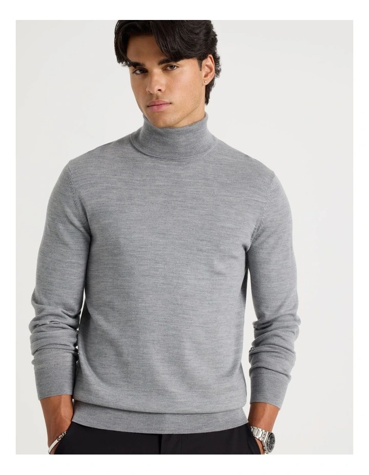 Merino Wool Roll Neck Knit in Grey image 7
