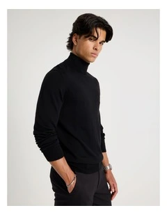 Merino Wool Roll Neck Knit in Black