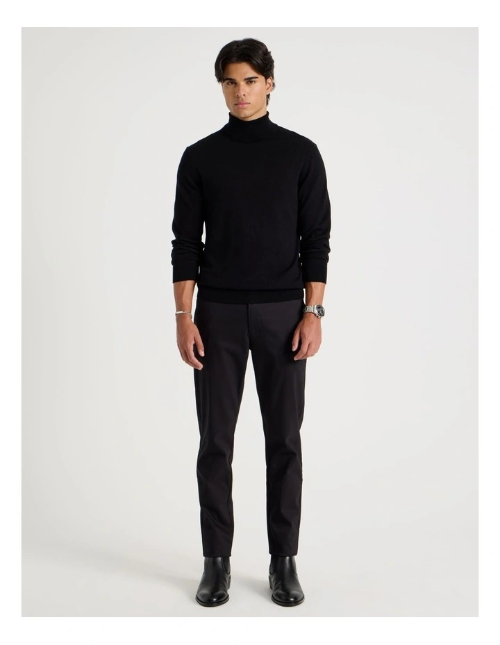 Merino Wool Roll Neck Knit in Black image 2