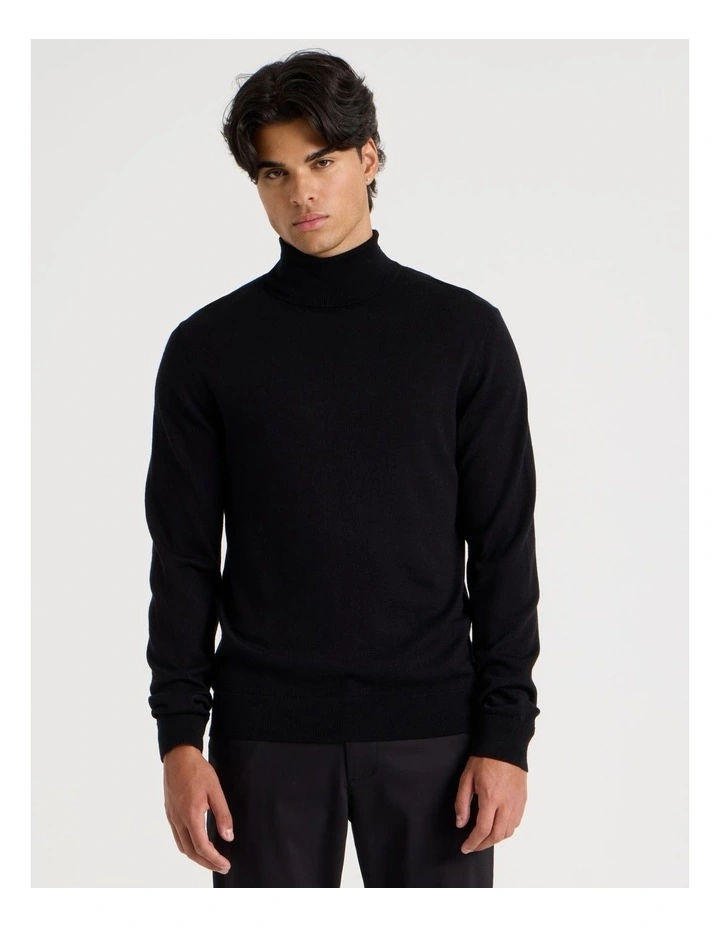 Merino Wool Roll Neck Knit in Black image 5