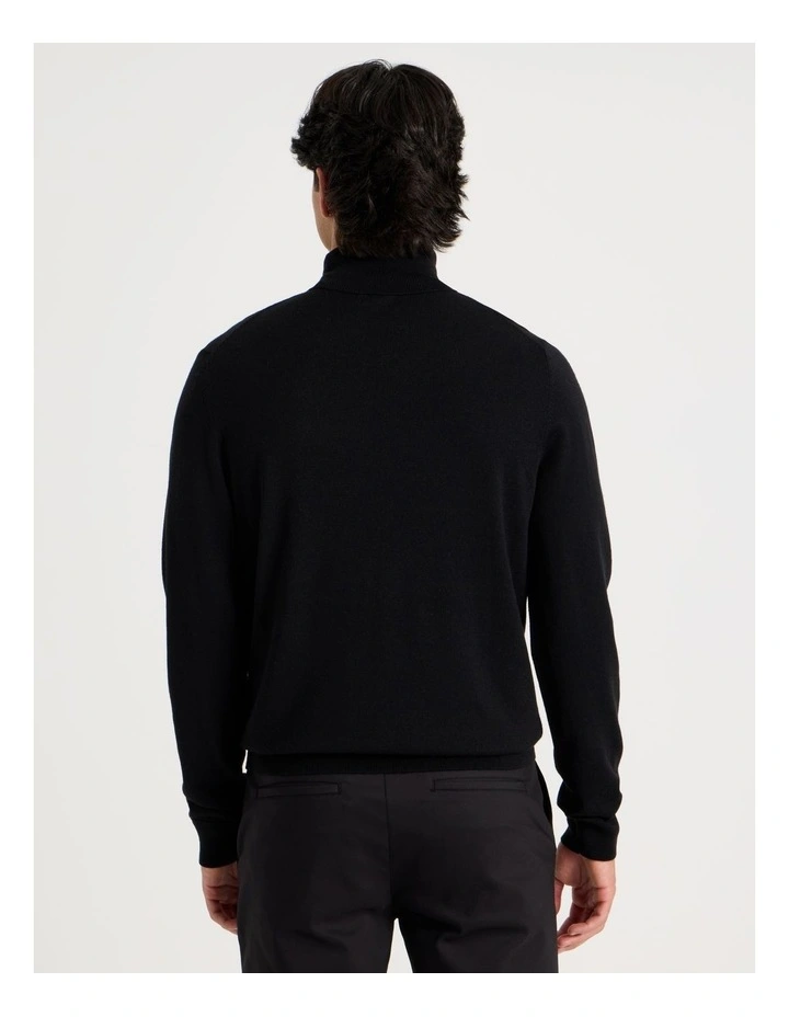 Merino Wool Roll Neck Knit in Black image 6