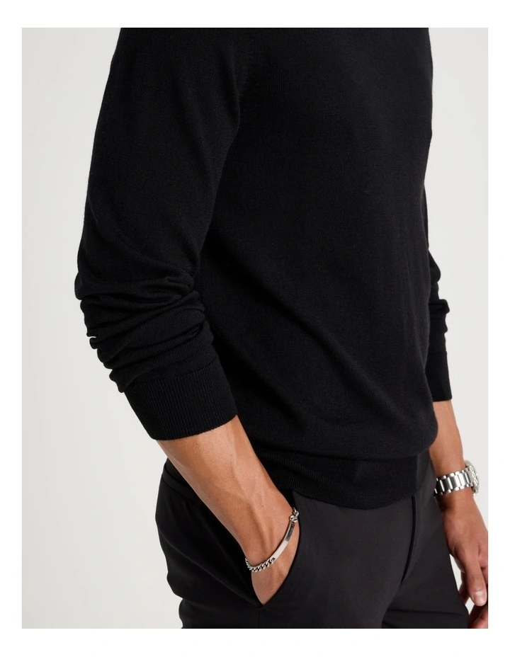 Merino Wool Roll Neck Knit in Black image 7