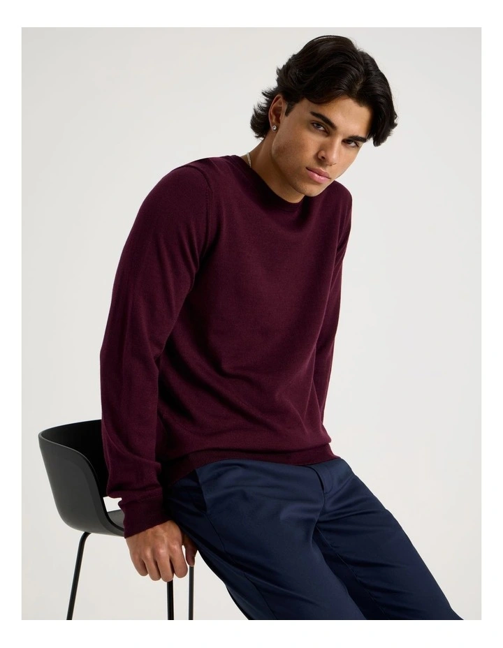 Crew Neck Merino Wool Knit in Burgundy image 1