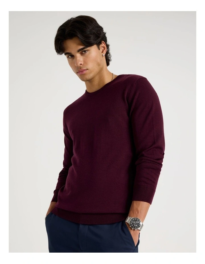 Crew Neck Merino Wool Knit in Burgundy image 3