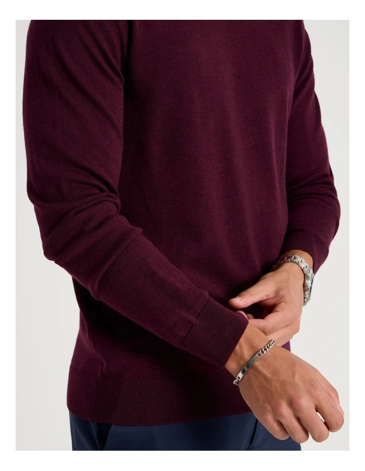 Crew Neck Merino Wool Knit in Burgundy image 4