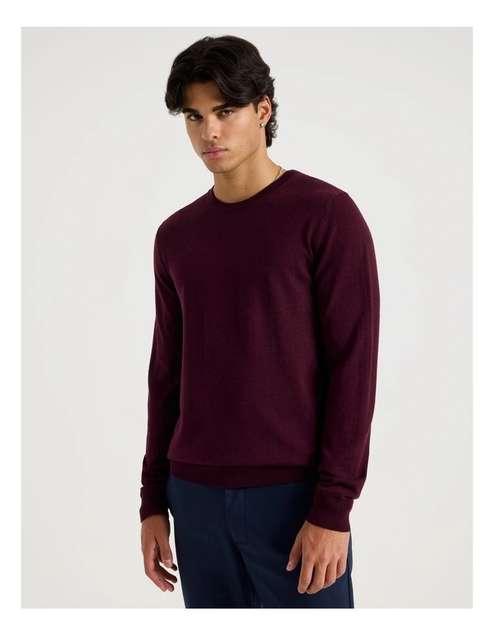 Crew Neck Merino Wool Knit in Burgundy image 5