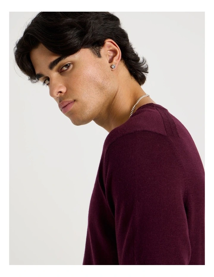 Crew Neck Merino Wool Knit in Burgundy image 7