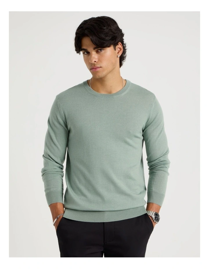 Crew Neck Merino Wool Knit in Sage image 1