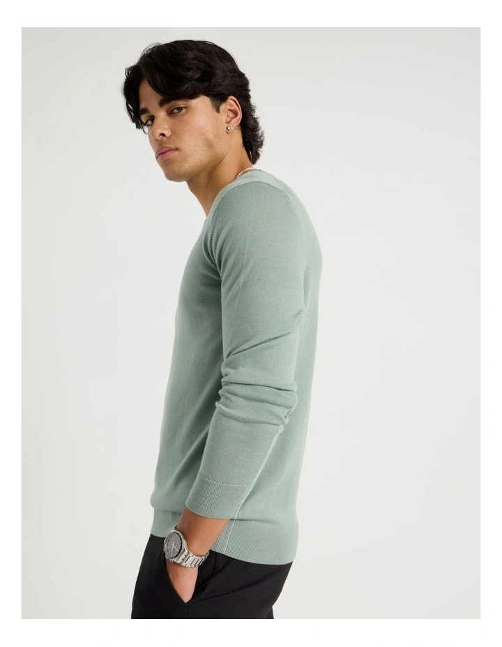 Crew Neck Merino Wool Knit in Sage image 4