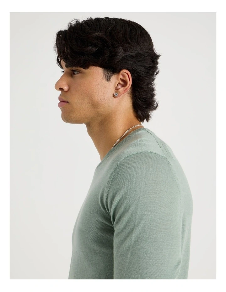 Crew Neck Merino Wool Knit in Sage image 5