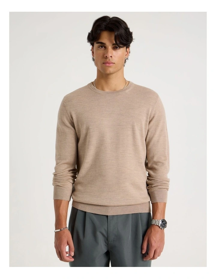 Crew Neck Merino Wool Knit in Oatmeal image 2