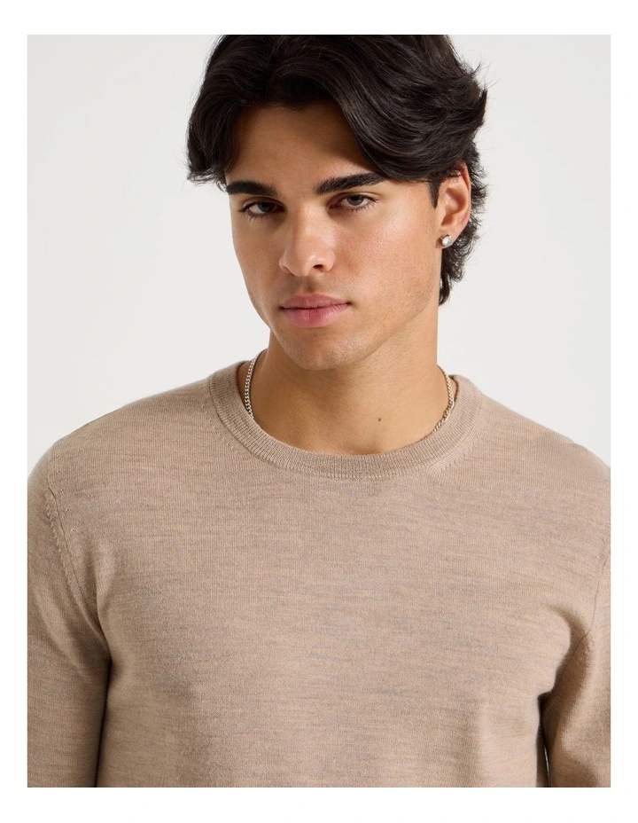 Crew Neck Merino Wool Knit in Oatmeal image 4