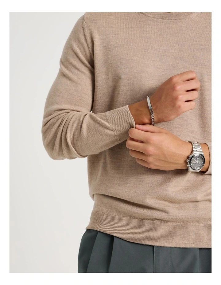 Crew Neck Merino Wool Knit in Oatmeal image 5