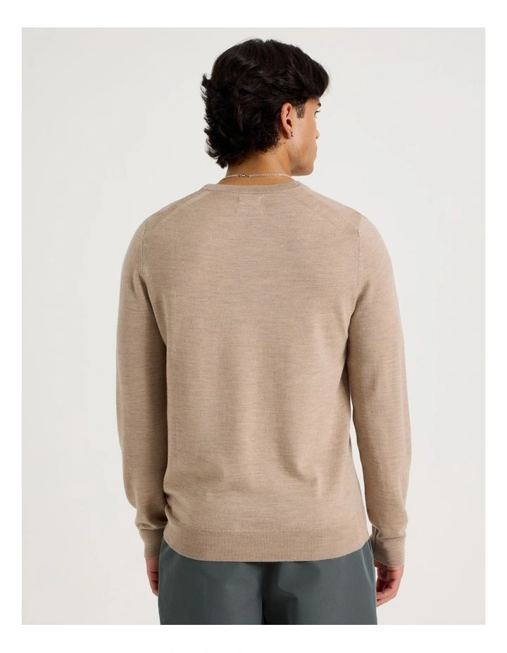 Crew Neck Merino Wool Knit in Oatmeal image 6