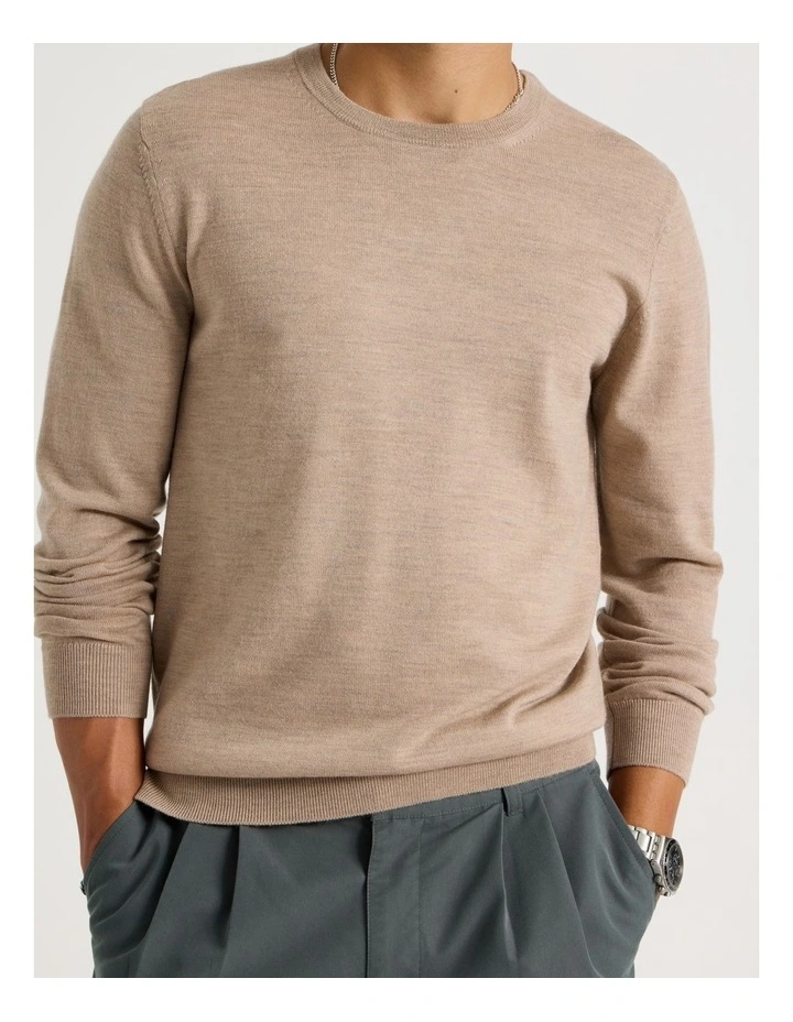 Crew Neck Merino Wool Knit in Oatmeal image 7