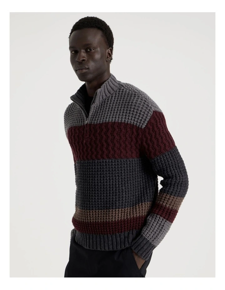 Block Striped 1/4 Zip Knit in Burgundy image 1