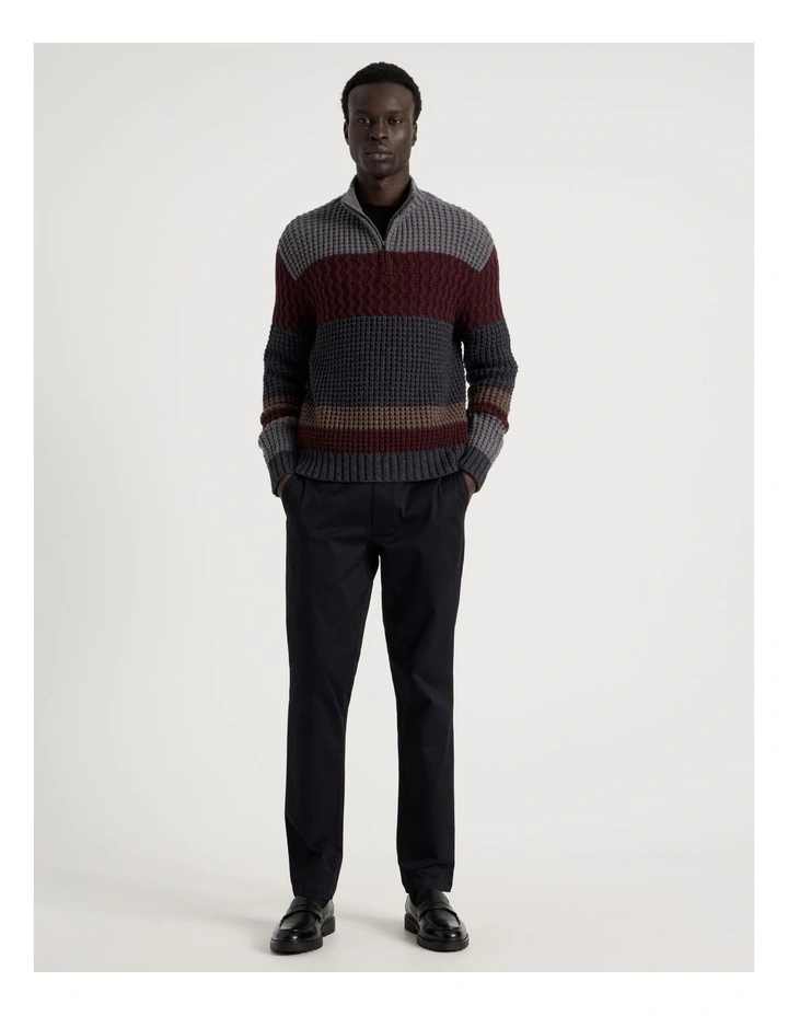Block Striped 1/4 Zip Knit in Burgundy image 2