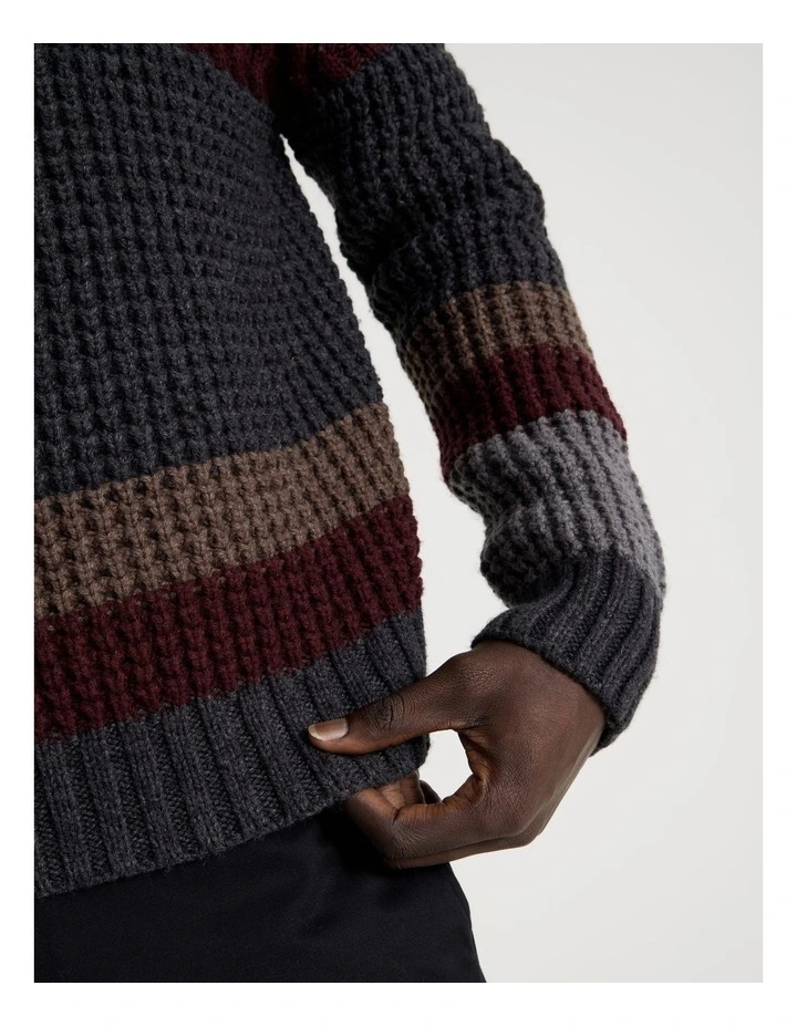 Block Striped 1/4 Zip Knit in Burgundy image 4