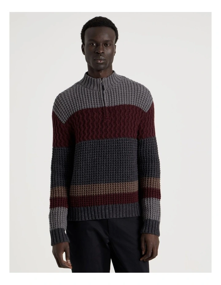 Block Striped 1/4 Zip Knit in Burgundy image 5