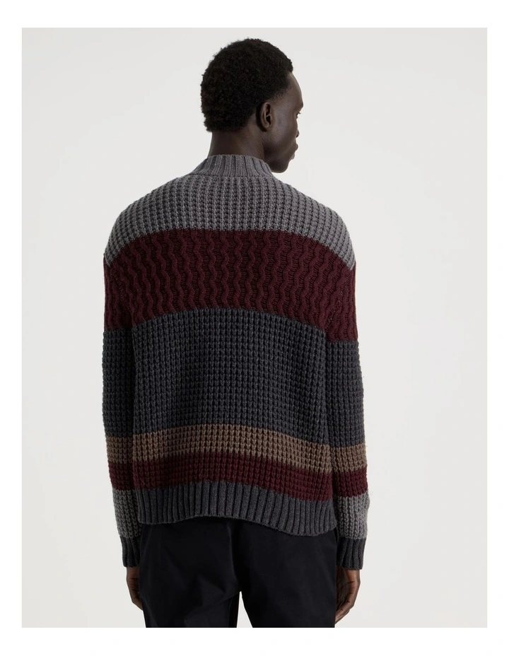Block Striped 1/4 Zip Knit in Burgundy image 6