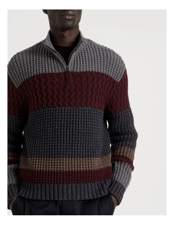 Block Striped 1/4 Zip Knit in Burgundy image 7