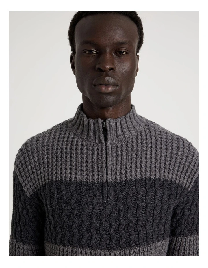 Block Striped 1/4 Zip Knit in Grey image 2
