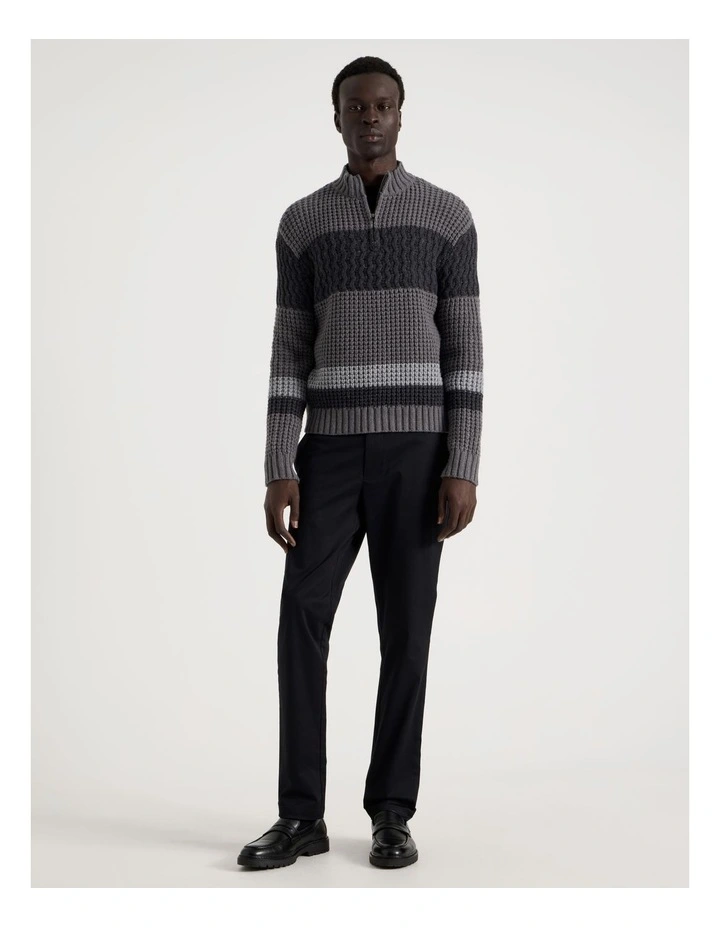 Block Striped 1/4 Zip Knit in Grey image 3