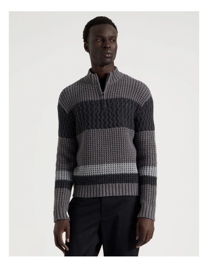 Block Striped 1/4 Zip Knit in Grey image 4