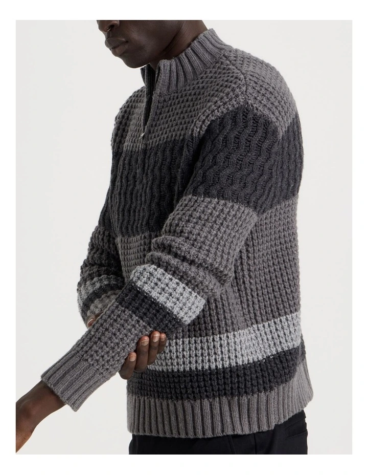 Block Striped 1/4 Zip Knit in Grey image 5