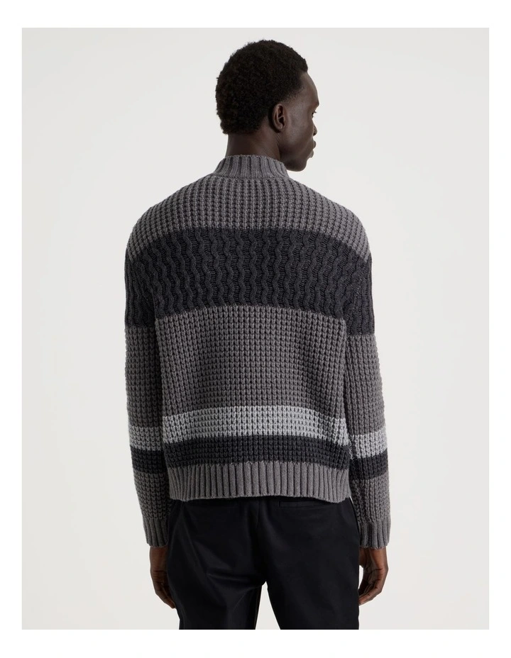 Block Striped 1/4 Zip Knit in Grey image 6