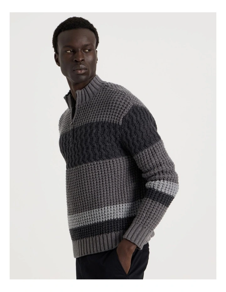 Block Striped 1/4 Zip Knit in Grey image 7
