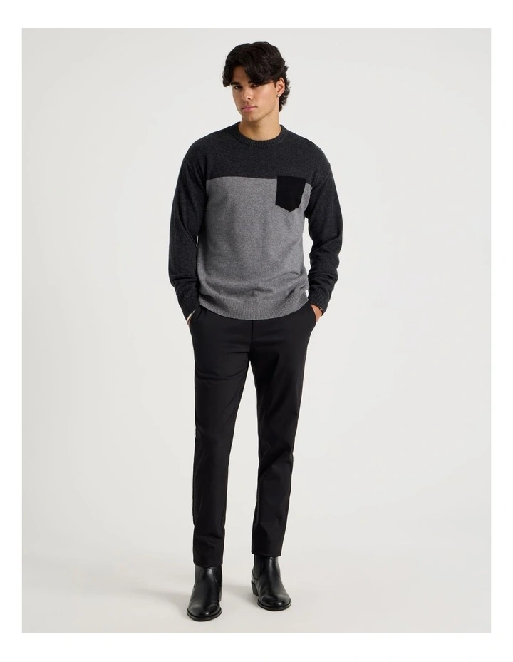 Colour Block Crew Neck Knit in Charcoal image 2