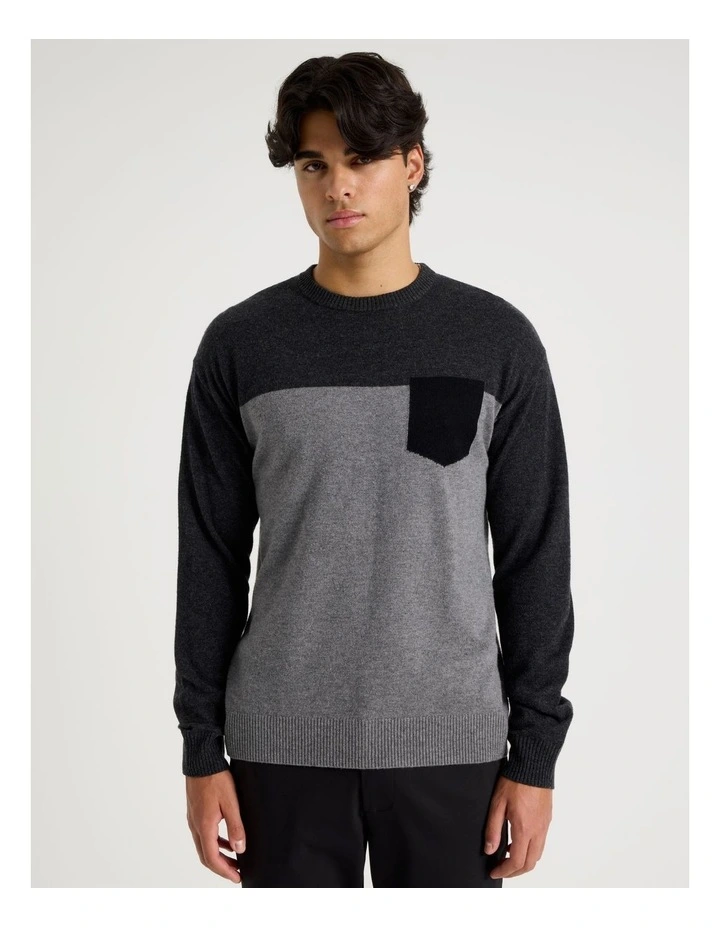 Colour Block Crew Neck Knit in Charcoal image 5