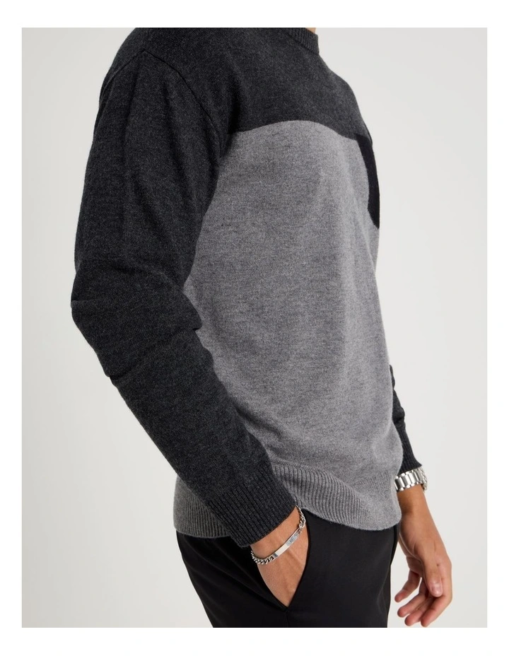 Colour Block Crew Neck Knit in Charcoal image 7