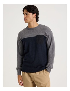 Blaq Colour Block Crew Neck Knit in Navy