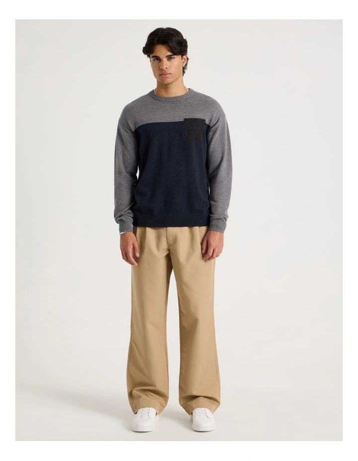 Colour Block Crew Neck Knit in Navy image 2