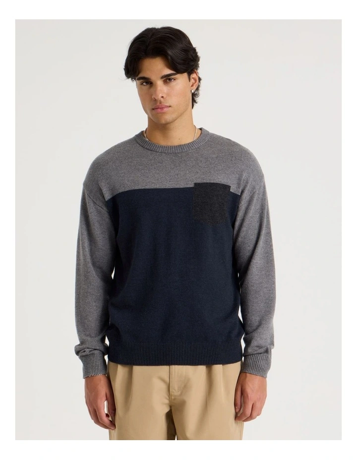 Colour Block Crew Neck Knit in Navy image 5