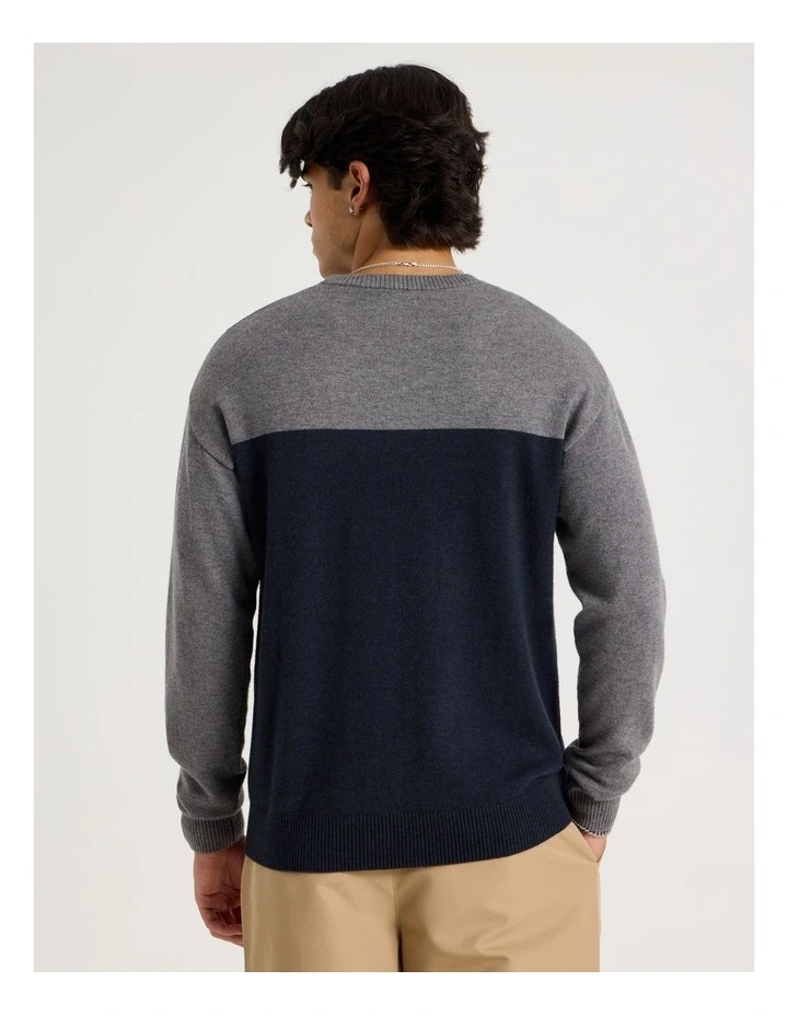 Colour Block Crew Neck Knit in Navy image 6