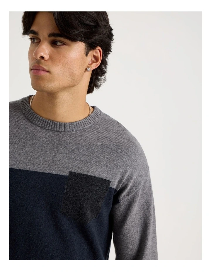 Colour Block Crew Neck Knit in Navy image 7