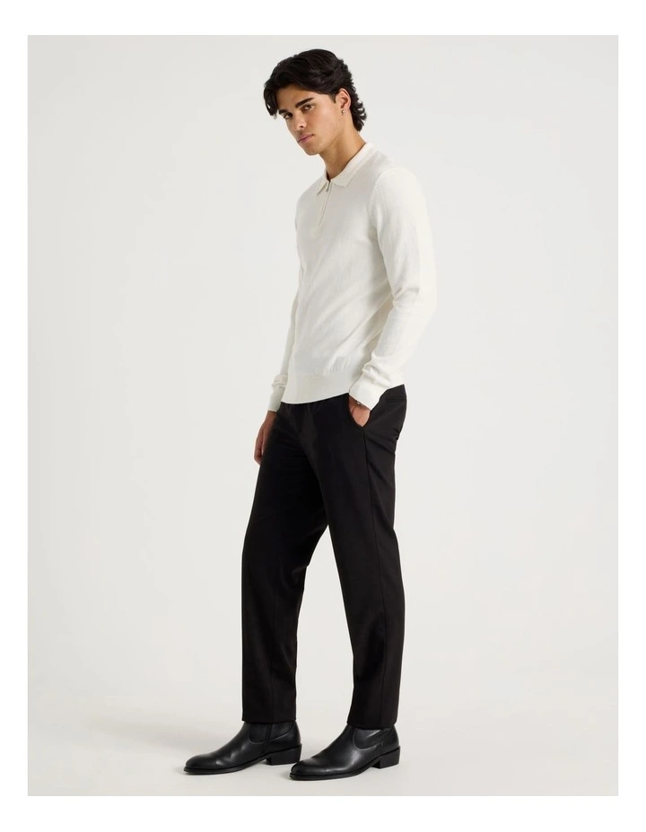 Long Sleeve 1/4 Zip Cotton/Wool Knit Polo in Ecru image 2