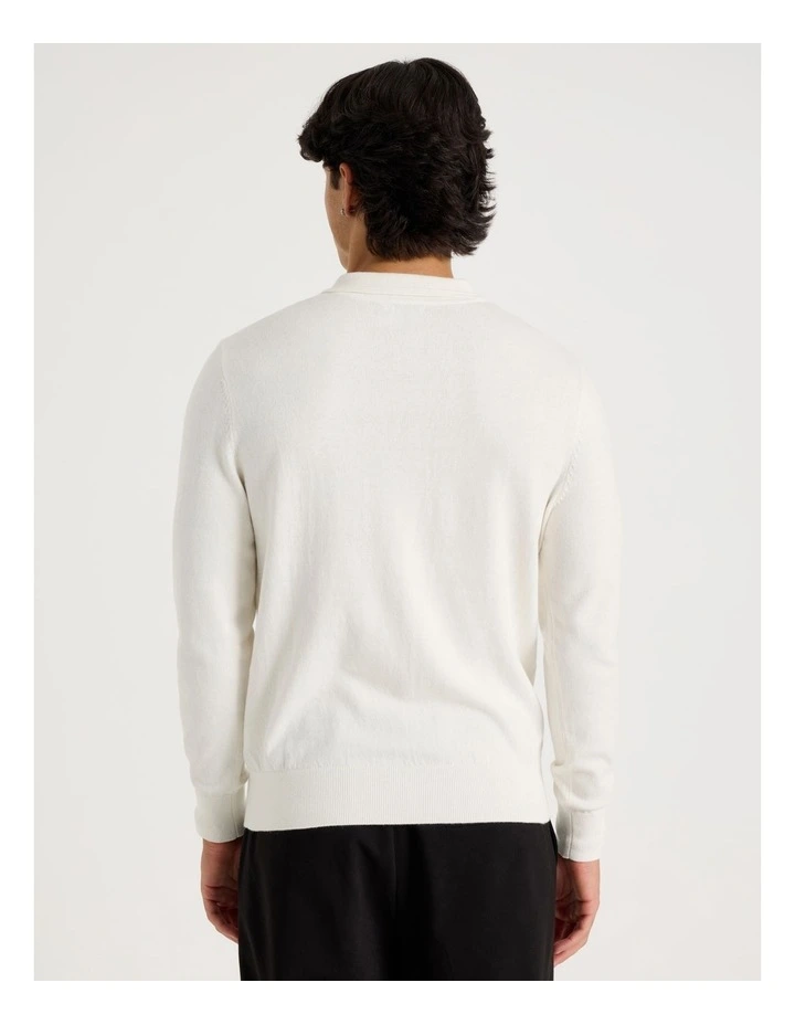 Long Sleeve 1/4 Zip Cotton/Wool Knit Polo in Ecru image 6