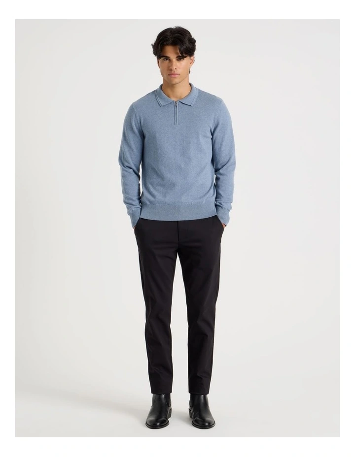 Long Sleeve 1/4 Zip Knit Polo in Light Blue image 3