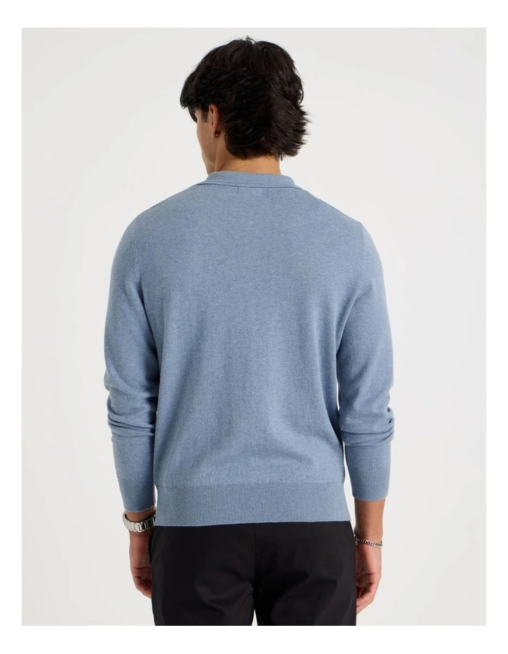 Long Sleeve 1/4 Zip Knit Polo in Light Blue image 6