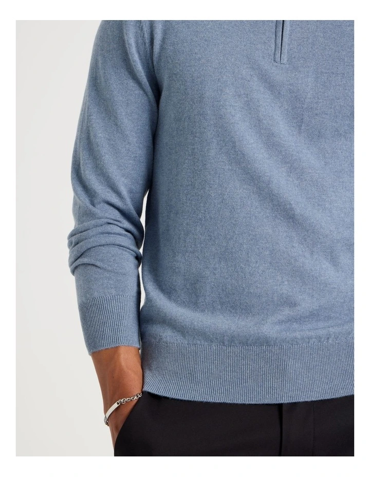 Long Sleeve 1/4 Zip Knit Polo in Light Blue image 7