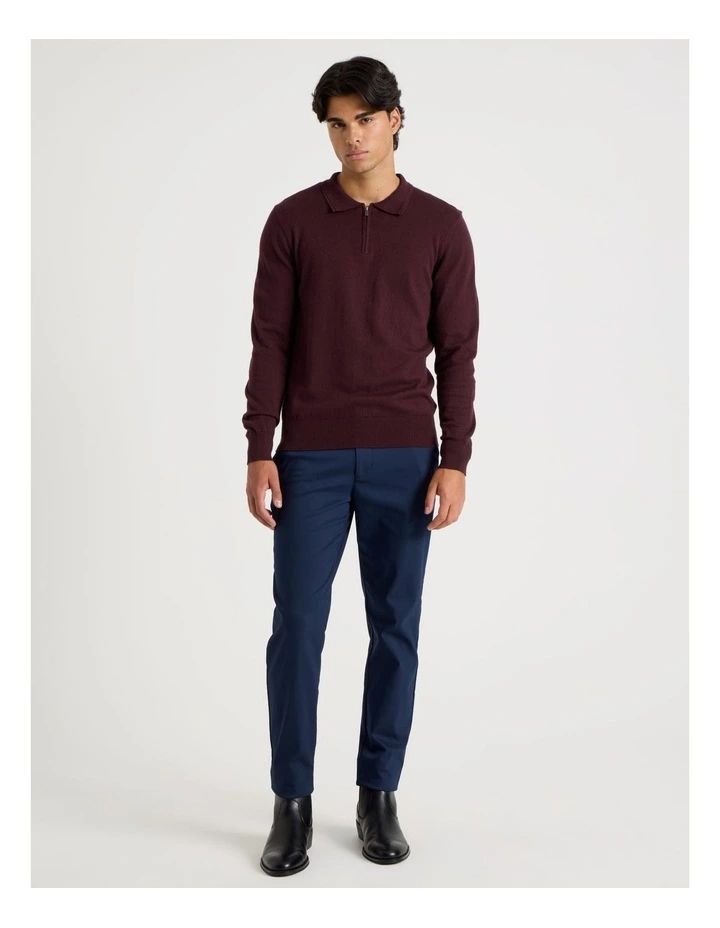Long Sleeve 1/4 Zip Knit Polo in Burgundy image 2