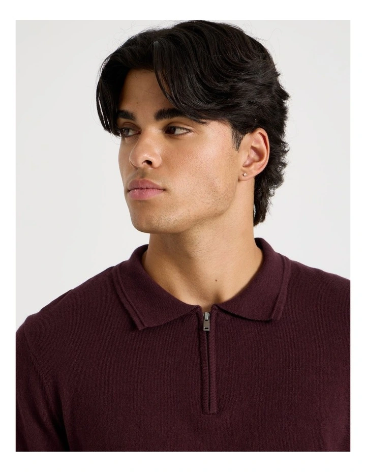 Long Sleeve 1/4 Zip Knit Polo in Burgundy image 4