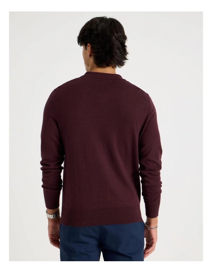Long Sleeve 1/4 Zip Knit Polo in Burgundy image 6