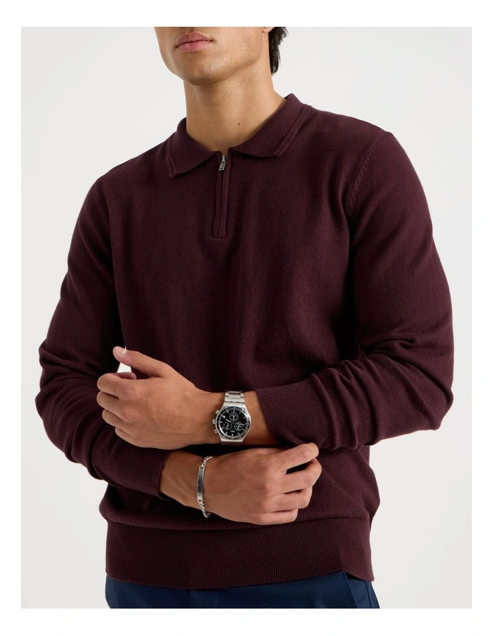 Long Sleeve 1/4 Zip Knit Polo in Burgundy image 7