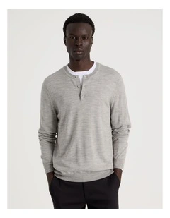 Merino Wool Henley Knit in Grey